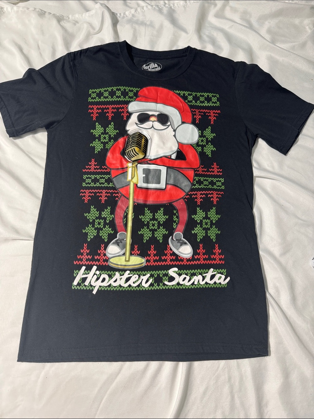Gurilla Biscuit Hipster Santa Light-Up Christmas T-Shirt S Holiday Novelty